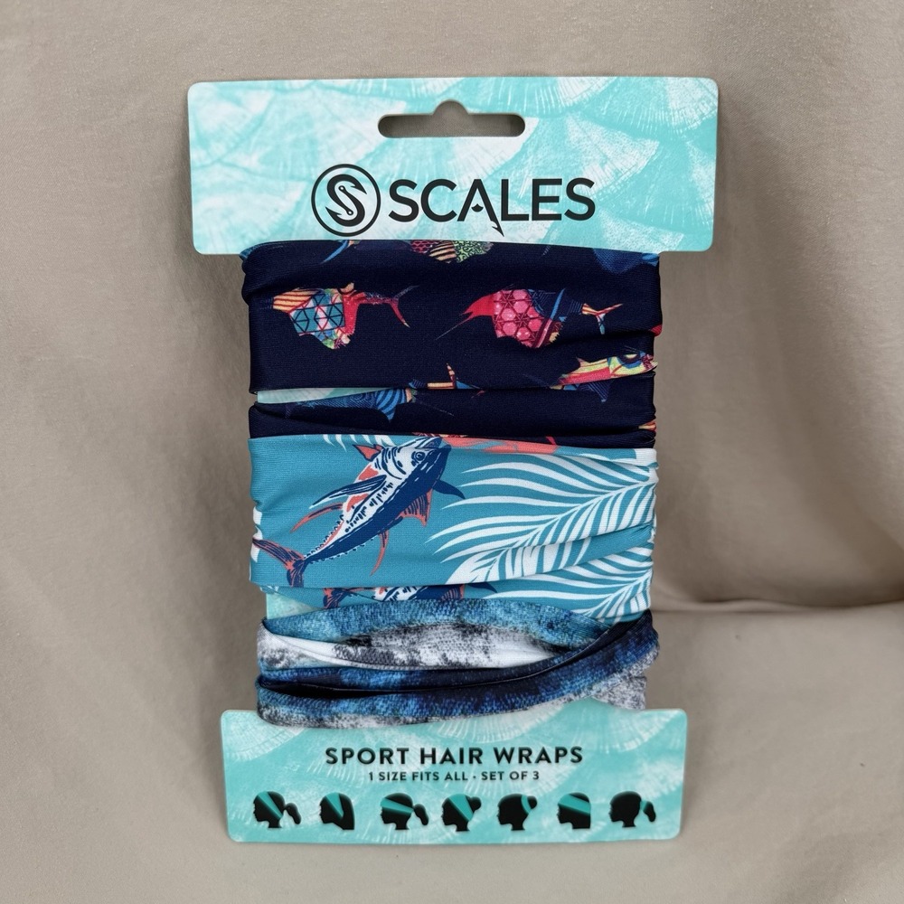 Scales Sport Hair Wraps Set of 3 Multicolor Fishing Athlete Running Ponytail - Picture 3 of 4